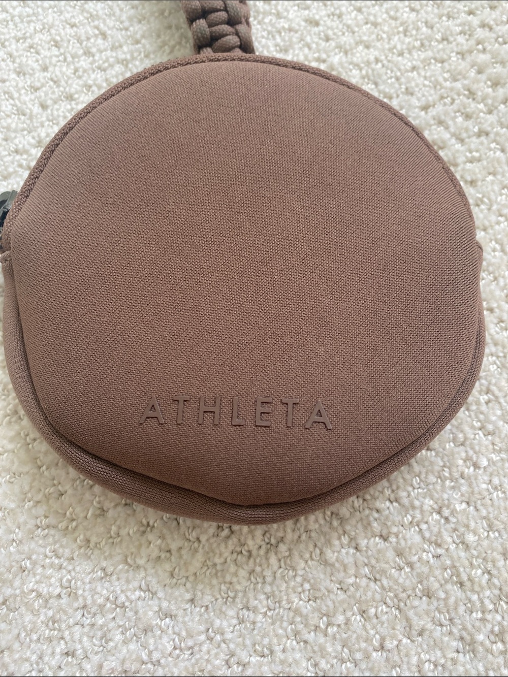 Athleta Chocolate Brown Round Wristlet Pouch with Braided Strap - Picture 2 of 6